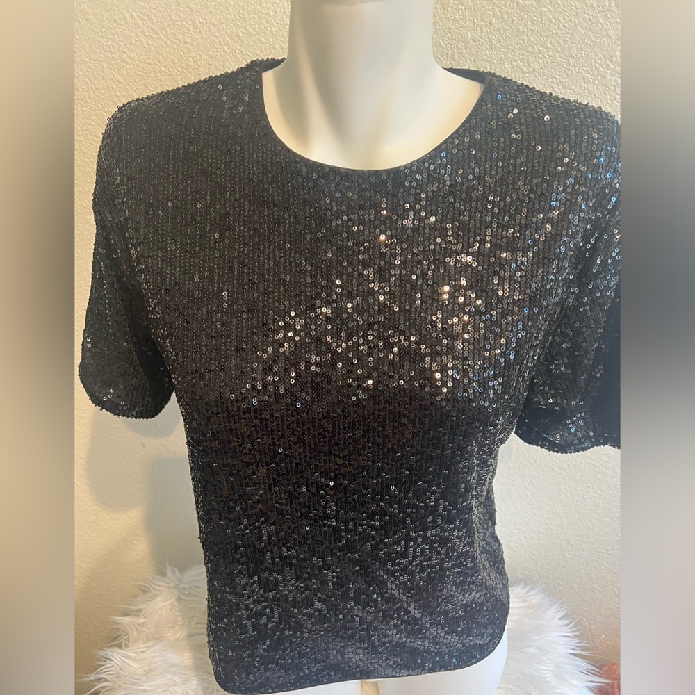 H&M Sparkly Sequin Party Top Black and Silver Size S